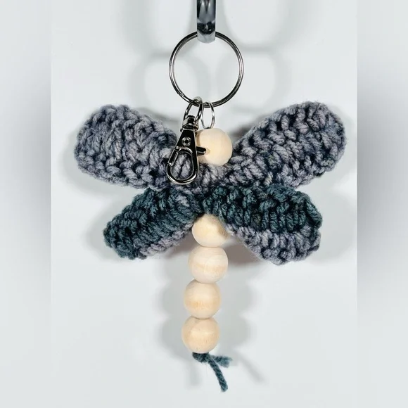 Crochet & Bead Dragonfly Bag Charm Keychain - Picture 2 of 5
